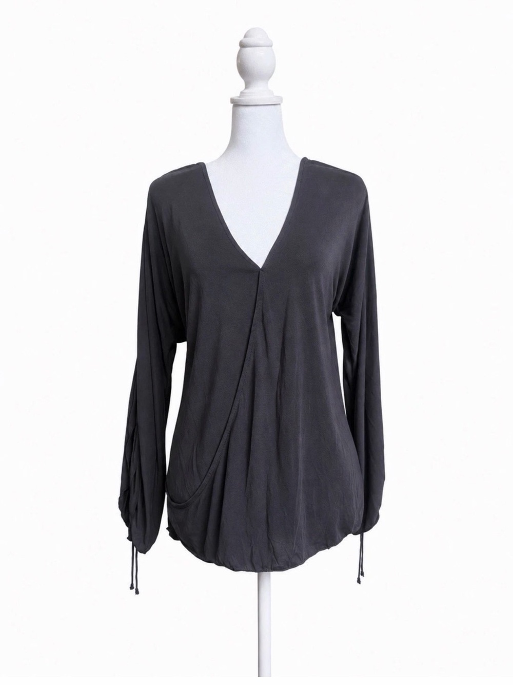 Free People Charcoal Gray Ruched Drawstring Sleeve Tunic Top Large